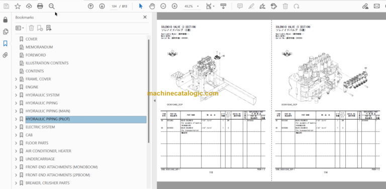 Hitachi ZX225US-5B ZX225USLC-5B Hydraulic Excavator Parts Catalog & Equipment Components Parts Catalog