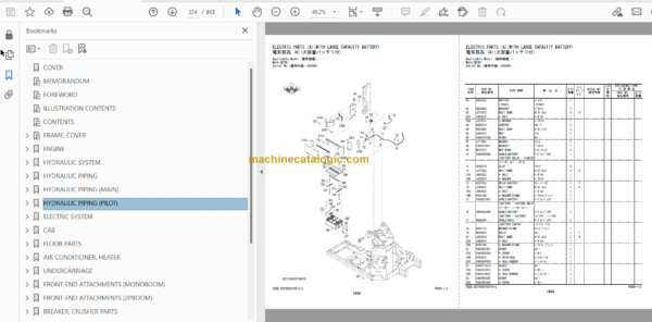 Hitachi ZX225US-5B ZX225USLC-5B Hydraulic Excavator Parts Catalog & Equipment Components Parts Catalog