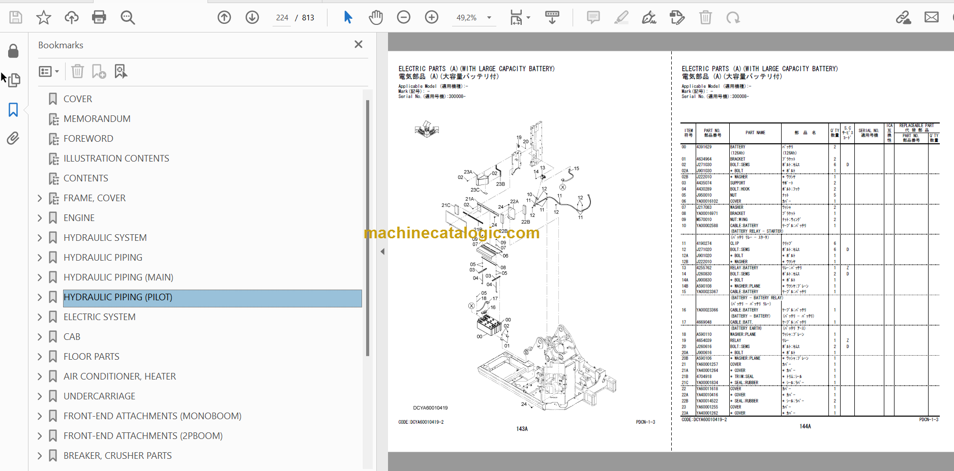 Hitachi ZX225US-5B ZX225USLC-5B Parts Catalog & Equipment 