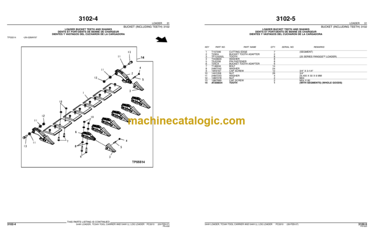 John Deere 544H LOADER TC54H TOOL CARRIER AND 544H LL LOG LOADER Parts Catalog