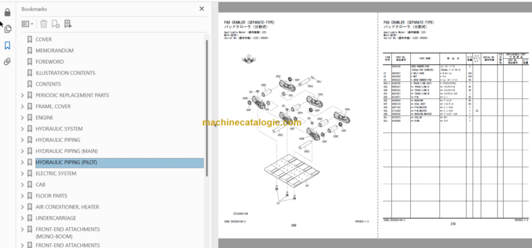 Hitachi ZX225US-6 Hydraulic Excavator Parts Catalog & Equipment Components Parts Catalog