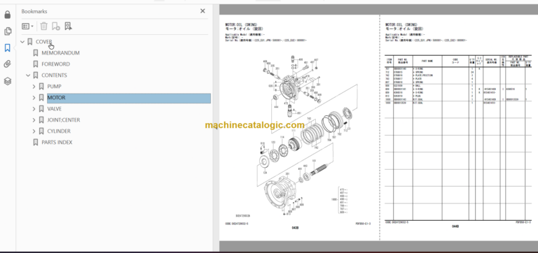 Hitachi ZX225US-6 Hydraulic Excavator Parts Catalog & Equipment Components Parts Catalog