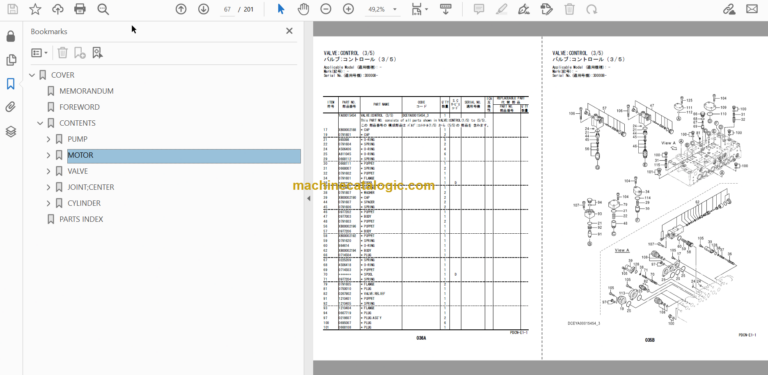 Hitachi ZX225USLC-5B Hydraulic Excavator Parts Catalog & Equipment Components Parts Catalog