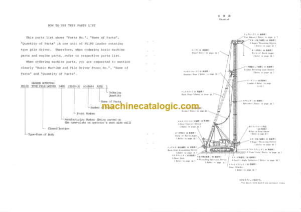 Hitachi PD100-90R Leader Rotating Type Pile Driver Parts Catalog