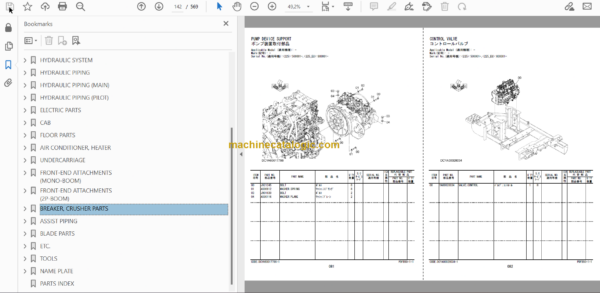 Hitachi ZX225USLC-6 Hydraulic Excavator Parts Catalog & Equipment Components Parts Catalog