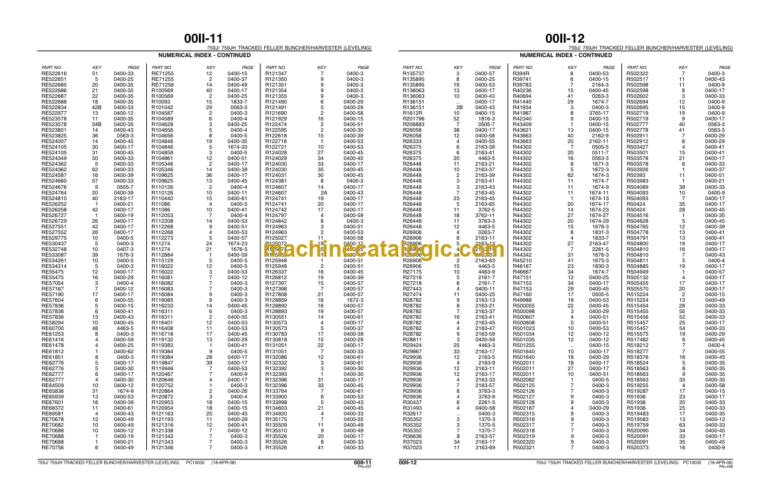 John Deere 759J 759JH TRACKED FELLER BUNCHER & HARVESTER Parts Catalog