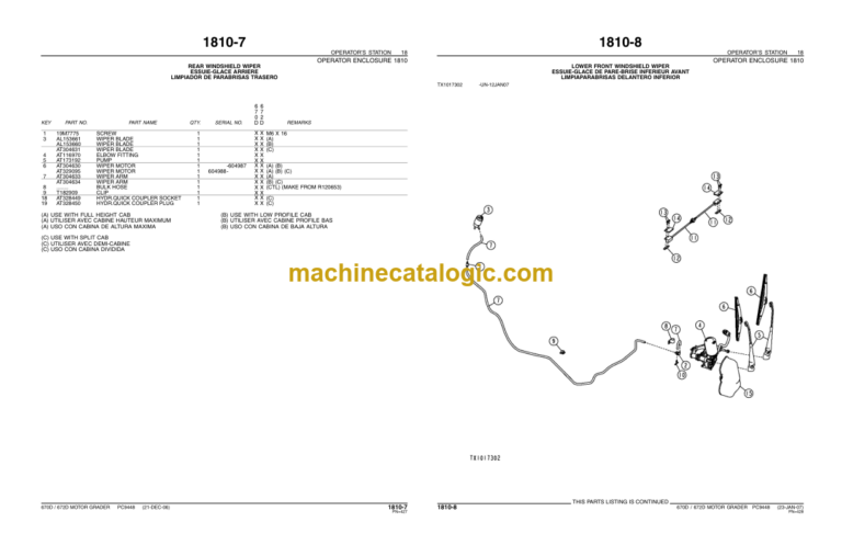 John Deere 670D 672D MOTOR GRADERS Parts Catalog