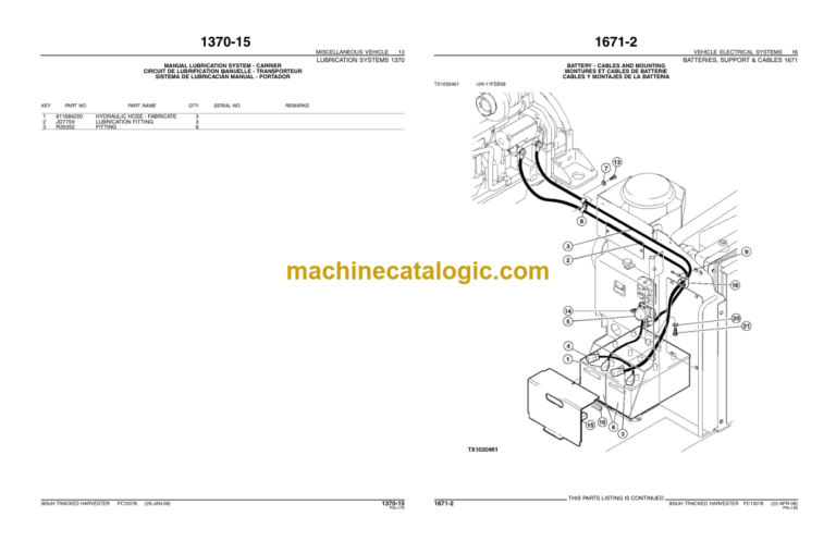 John Deere 909JH TRACKED HARVESTER Parts Catalog