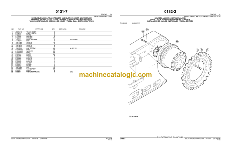 John Deere 909JH TRACKED HARVESTER Parts Catalog