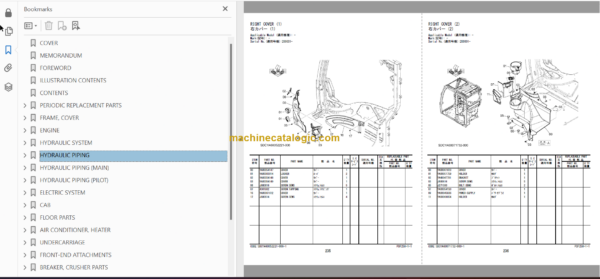 Hitachi ZX225USRLC-7 Hydraulic Excavator Parts Catalog & Equipment Components Parts Catalog