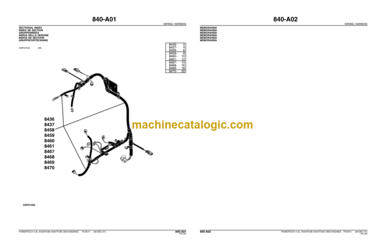John Deere POWERTECH E 4.5L OEM (4045 TIER 3 ENGINE) PC9574 (Dec-07) English Parts Catalog