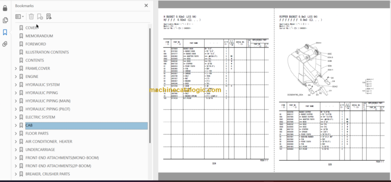 Hitachi ZX290LC-5B ZX290LCN-5B Hydraulic Excavator Parts Catalog & Equipment Components Parts Catalog