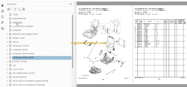 Hitachi ZX350LC-7 Hydraulic Excavator Parts Catalog & Engine and Equipment Components Parts Catalog