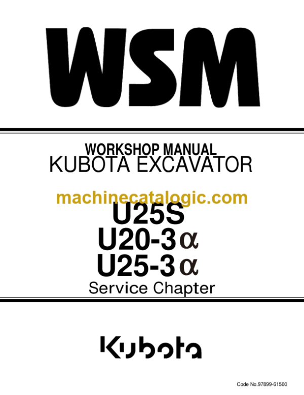 Kubota U20-3α U25-3α U25S Excavator Workshop Manual