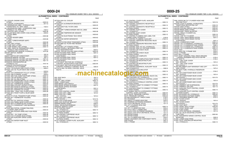John Deere 750J CRAWLER DOZER Parts Catalog