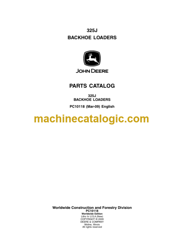 John Deere 325J BACKHOE LOADERS Parts Catalog