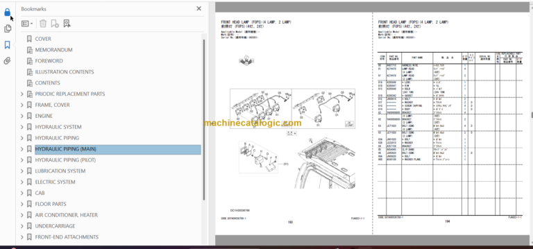 Hitachi ZX490LCH-6 ZX530LCH-6 Hydraulic Excavator Parts Catalog & Engine and Equipment Components Parts Catalog