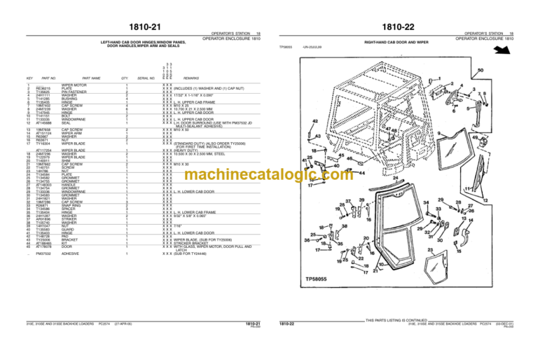 John Deere 310E 310SE AND 315SE BACKHOE LOADERS Parts Catalog