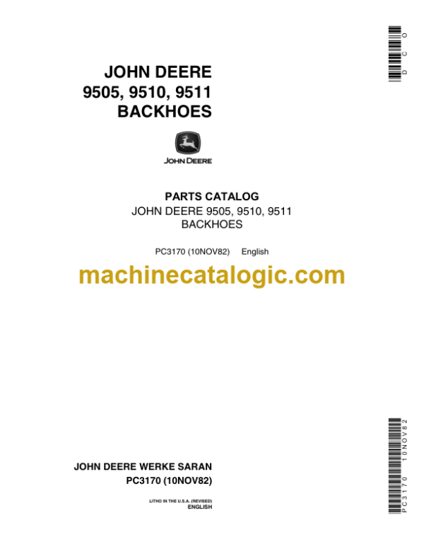 John Deere 9505 9510 9511 BACKHOES Parts Catalog