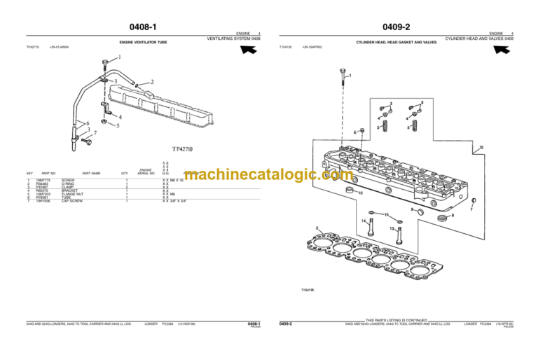 John Deere 544G AND 624G LOADERS 544G TC TOOL CARRIER AND 544G LL LOG LOADER Parts Catalog