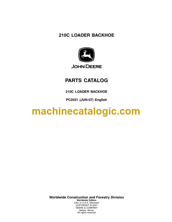 John Deere 210C LOADER BACKHOE Parts Catalog