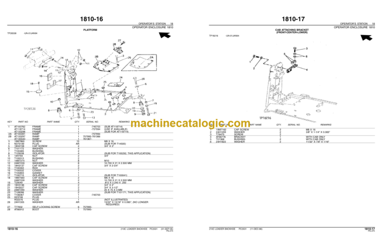 John Deere 210C LOADER BACKHOE Parts Catalog