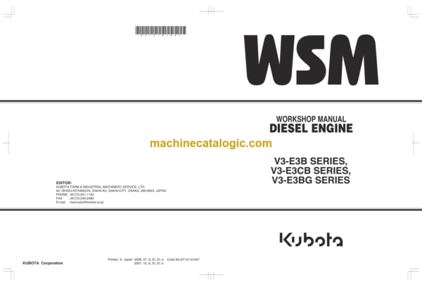 Kubota V3-E3B V3-E3CB V3-E3BG Diesel Engine Workshop Manual