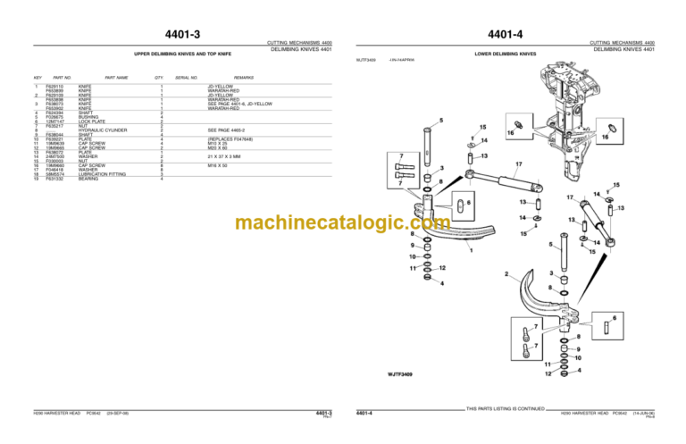 John Deere Harvester Head H290 Parts Catalog