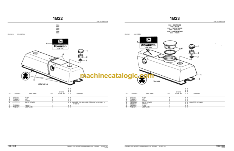 John Deere Engines for Genset 3029 4039 4.5L 6.8L Parts Catalog