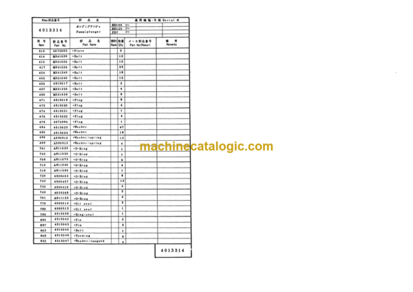 Hitachi KH70 KH100 KH150-2 PD7 Inner Parts Catalog