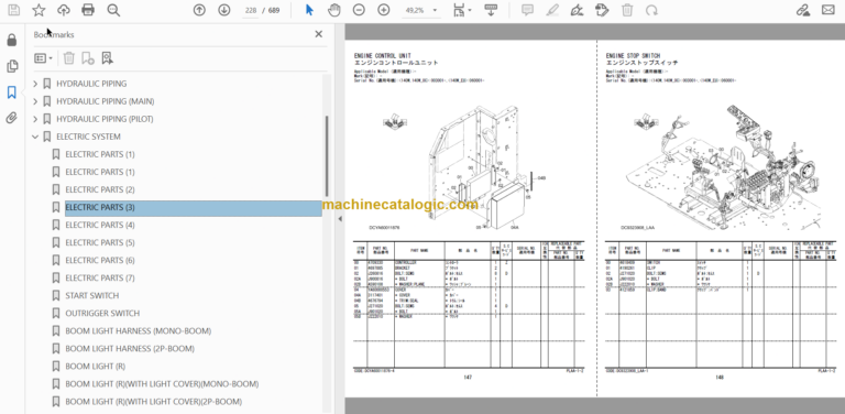 Hitachi ZX140W-5B Wheeled Excavator Parts Catalog & Engine and Equipment Components Parts Catalog