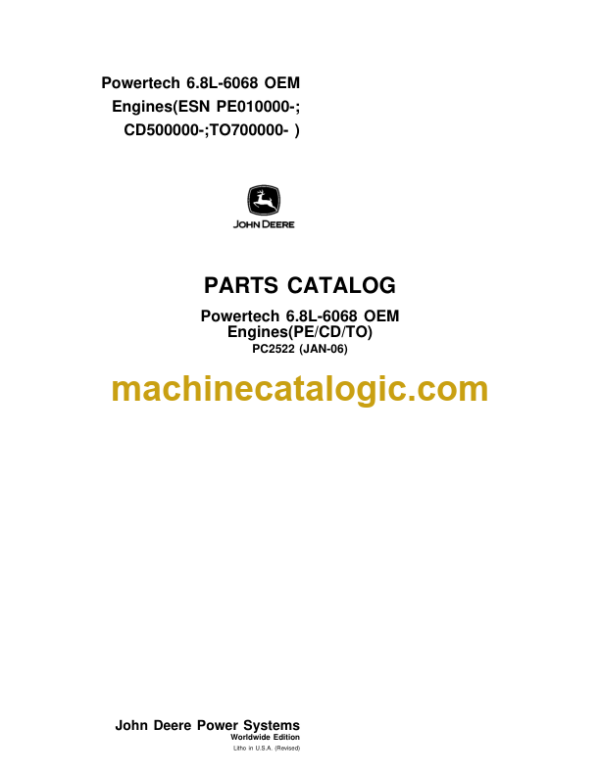 John Deere Powertech 6.8L-6068 OEM Engines(PE CD TO) Parts Catalog