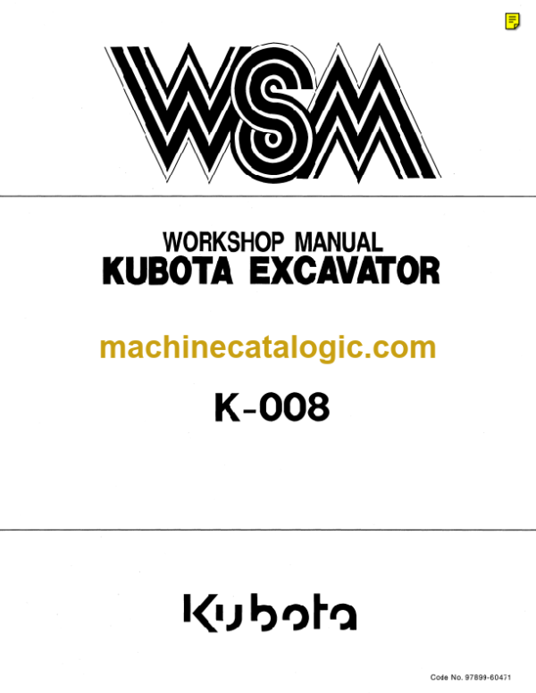 Kubota K-008 Excavator Workshop Manual