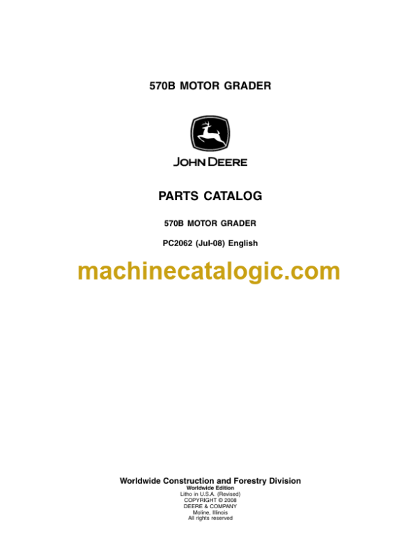 John Deere 570B MOTOR GRADER Parts Catalog