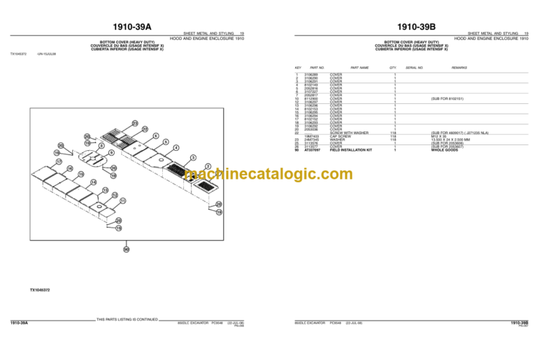 John Deere 850DLC EXCAVATOR Parts Catalog