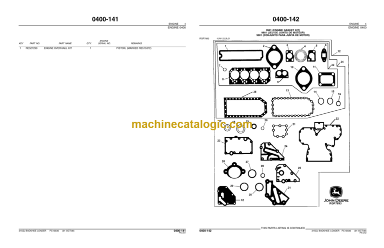 John Deere 315SJ BACKHOE LOADER Parts Catalog