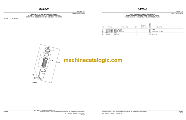 John Deere 350D 400D ARTICULATED DUMP TRUCK Parts Catalog
