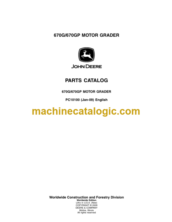John Deere 670G 670GP MOTOR GRADER Parts Catalog