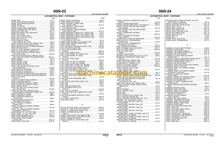 John Deere 670G 670GP MOTOR GRADER Parts Catalog