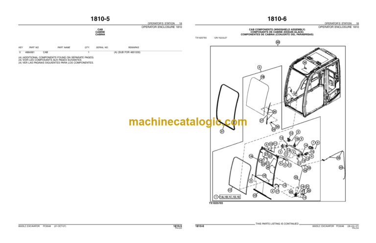 John Deere 850DLC EXCAVATOR Parts Catalog