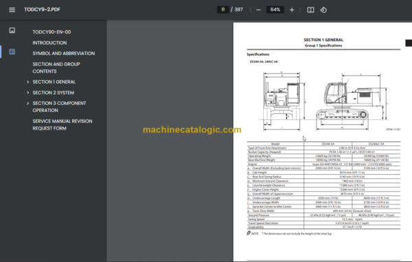 ZX240-5A ZX240LC-5A ZX250H-5A ZX250LCH-5A ZX250K-5A ZX250LCK-5A Technical and Workshop Manual