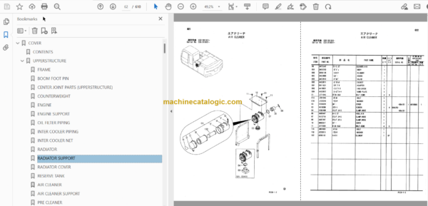 Hitachi ZX180W Wheeled Excavator Parts Catalog & Engine and Equipment Components Parts Catalog