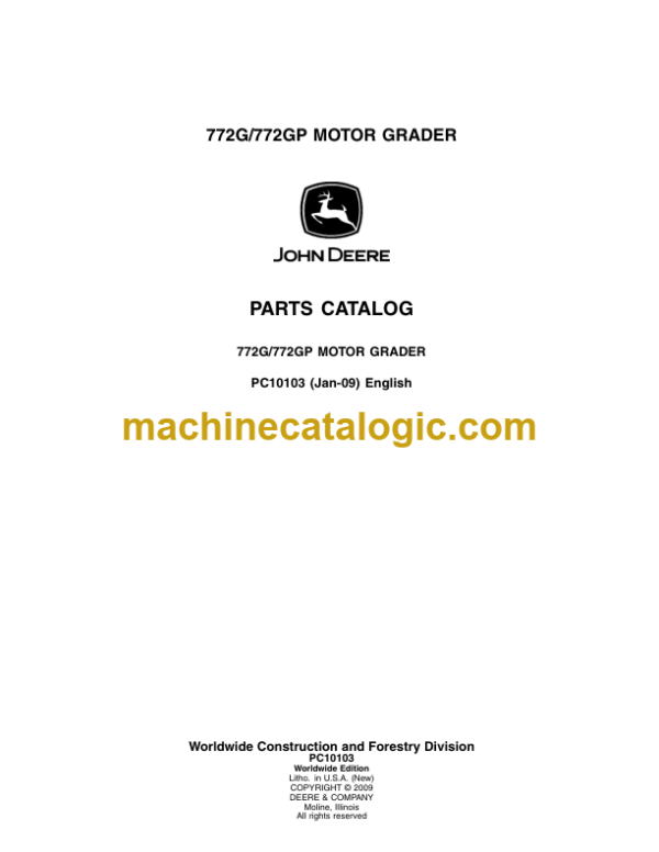 John Deere 772G 772GP MOTOR GRADER Parts Catalog