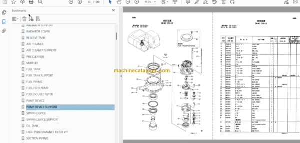 Hitachi ZX180W Wheeled Excavator Parts Catalog & Engine and Equipment Components Parts Catalog