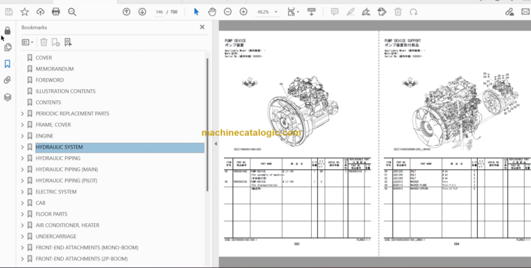 Hitachi ZX180W-7 Wheeled Excavator Parts Catalog & Engine and Equipment Components Parts Catalog