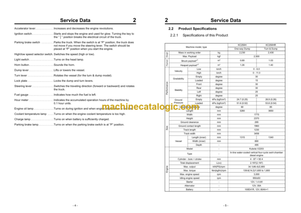 Kubota KC250H KC250HR Dumper Workshop Manual