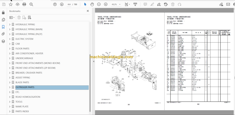 Hitachi ZX180W-7 Wheeled Excavator Parts Catalog & Engine and Equipment Components Parts Catalog