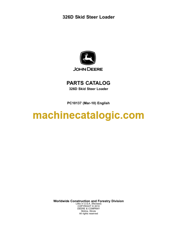 John Deere 326D Skid Steer Loader Parts Catalog