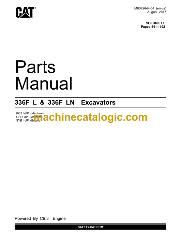 CAT 336F L and 336F LN Excavators Parts Manual