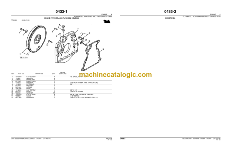 John Deere 315C SIDESHIFT BACKHOE LOADER Parts Catalog